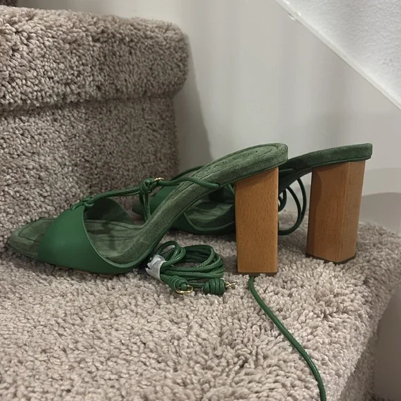 ULLA JOHNSON NICOLETTE LACE UP HIGH HEEL - GREEN Size 8 - Picture 7 of 8